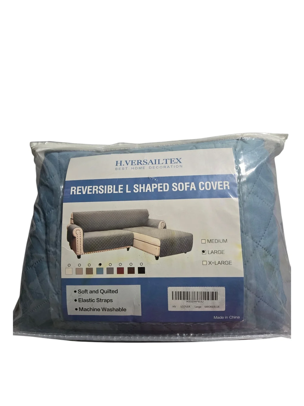 H.VERSAILTEX Quilted Reversible L Shaped Sofa Couch Seat Cover Color: SmokeBlue